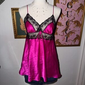 Elegant Pink and Black Lace Slip